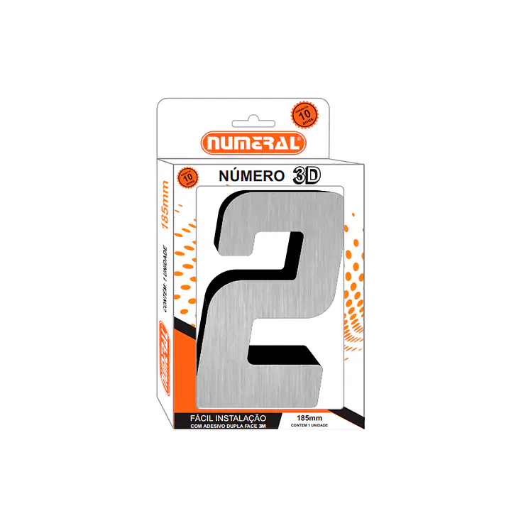 Número ACM aço escovado 3D quadrado 185 mm - Master