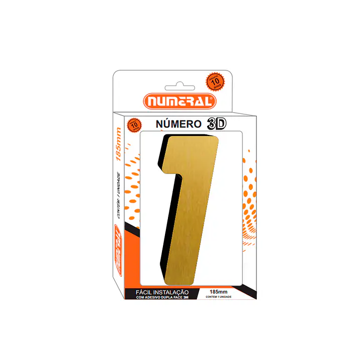 Número ACM ouro escovado 3D quadrado 185 mm - Master