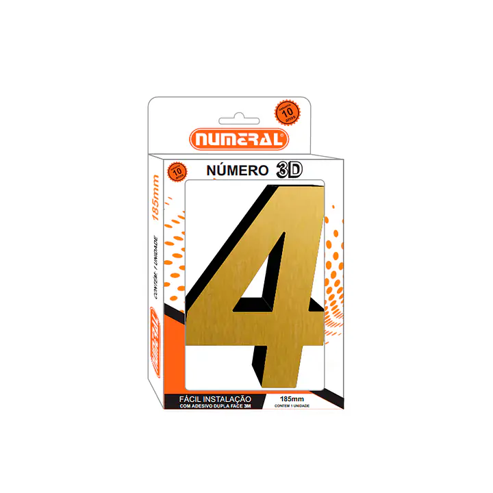 Número ACM ouro escovado 3D quadrado 185 mm - Master