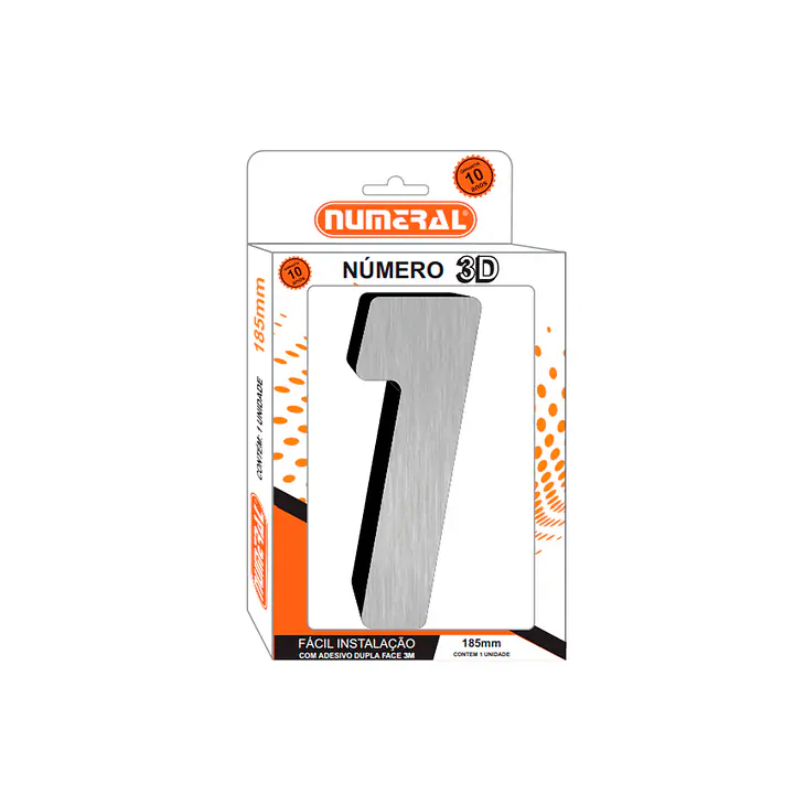 Número ACM aço escovado 3D quadrado 185 mm - Master