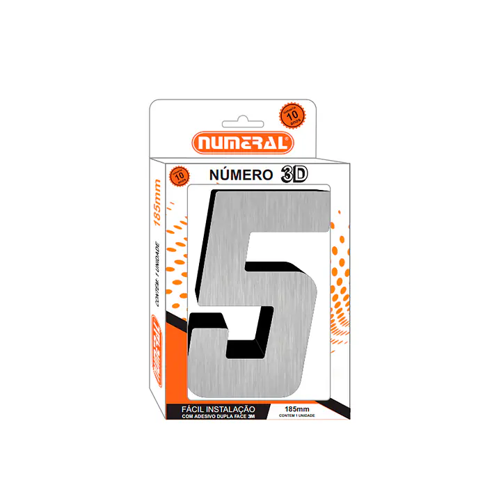 Número ACM aço escovado 3D quadrado 185 mm - Master